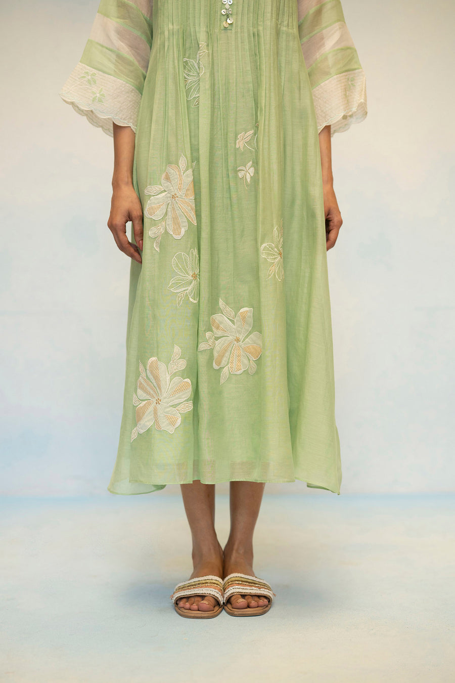 Zara Mul Chanderi Tunic Set in Sage Green