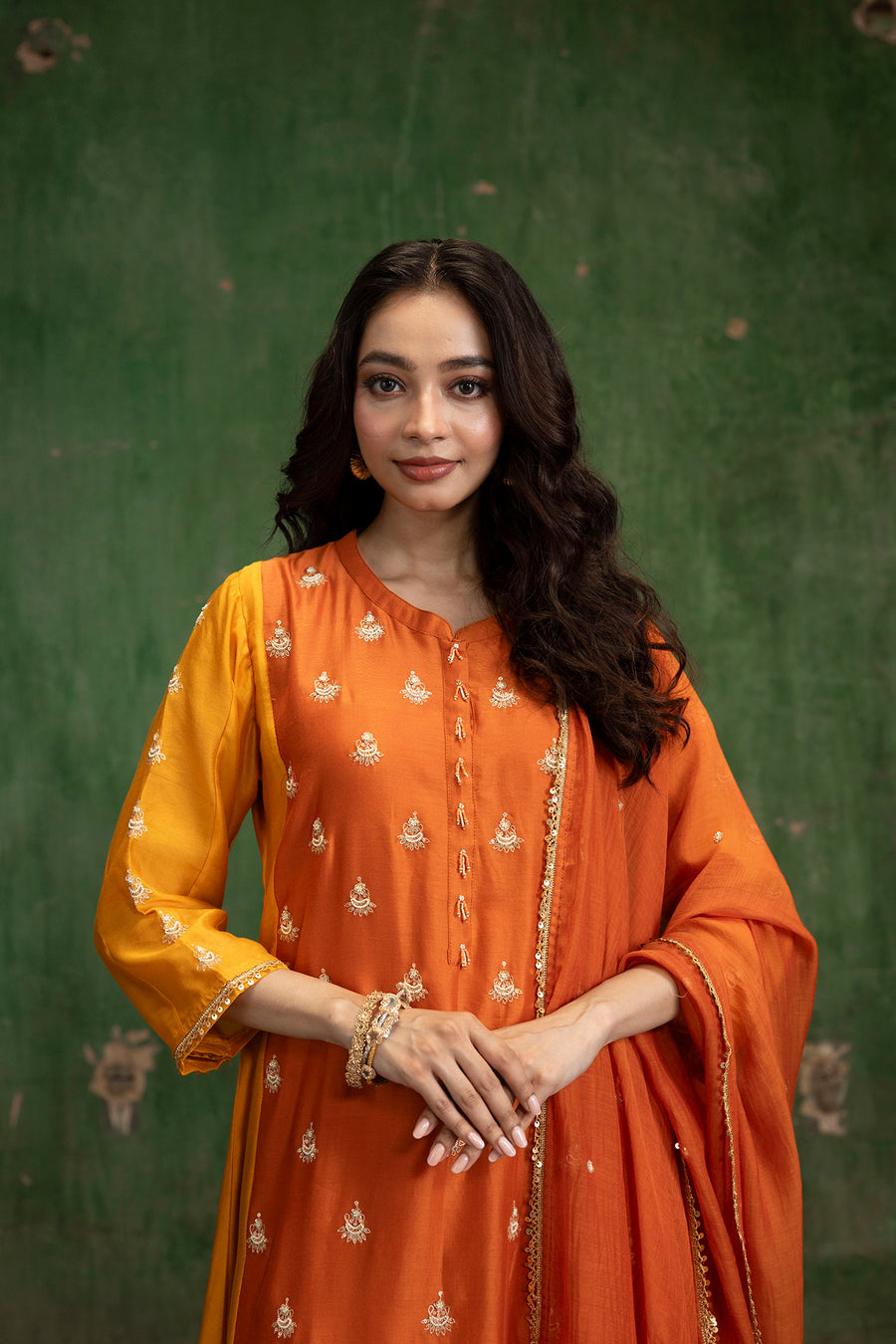 Guldaasta Mul Chanderi Aline Kurta Set in Gerua
