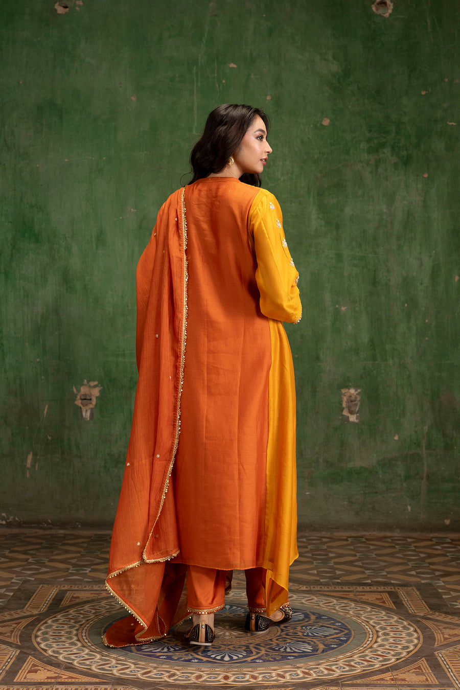 Guldaasta Mul Chanderi Aline Kurta Set in Gerua