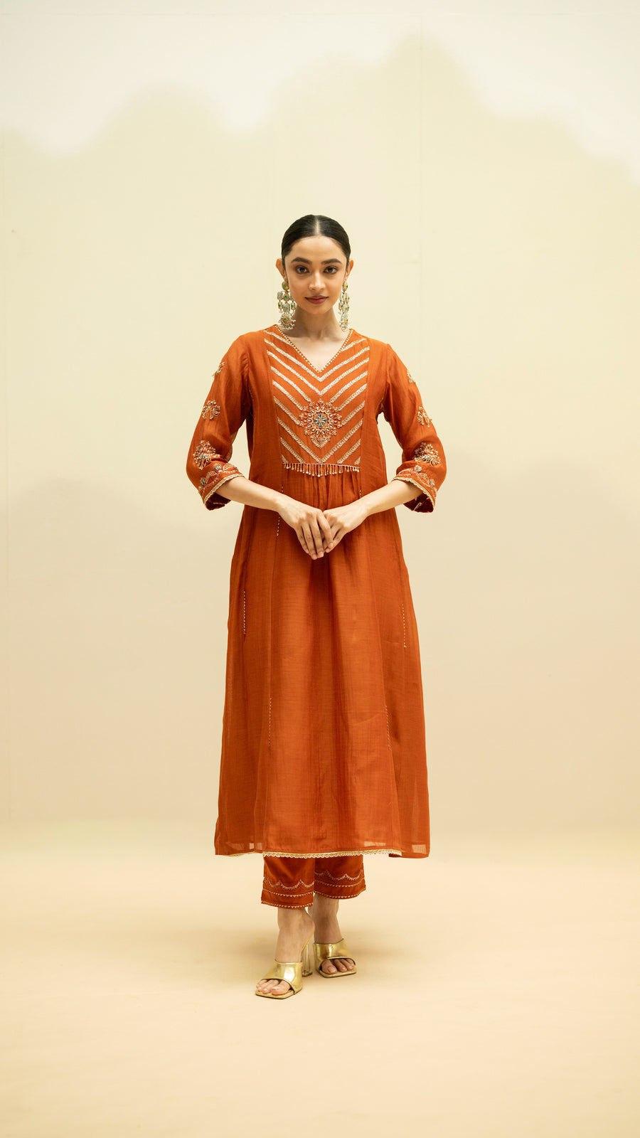 Jhoomar Mul Chanderi Aline Kurta Set