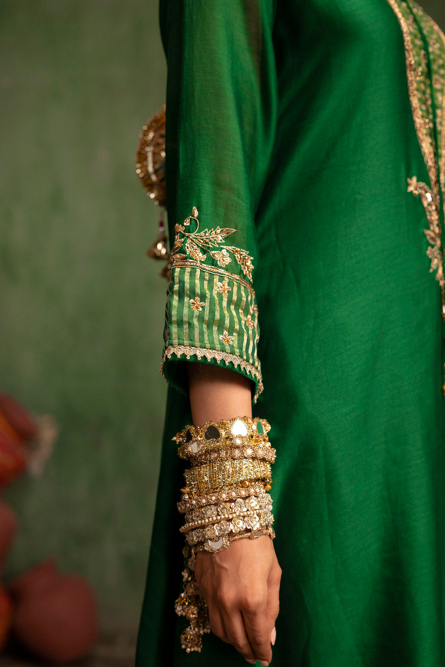 Saanjh Silk Chanderi Aline Kurta Set in Panna