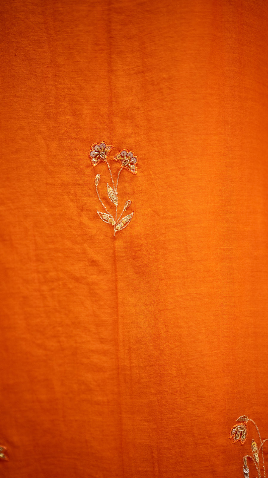Chandini Mul Chanderi Aline Kurta Set in Orange