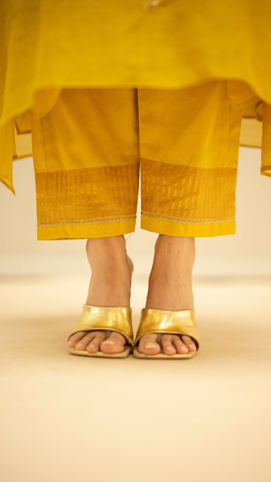 Chandini Mul Chanderi Aline Kurta Set in Yellow