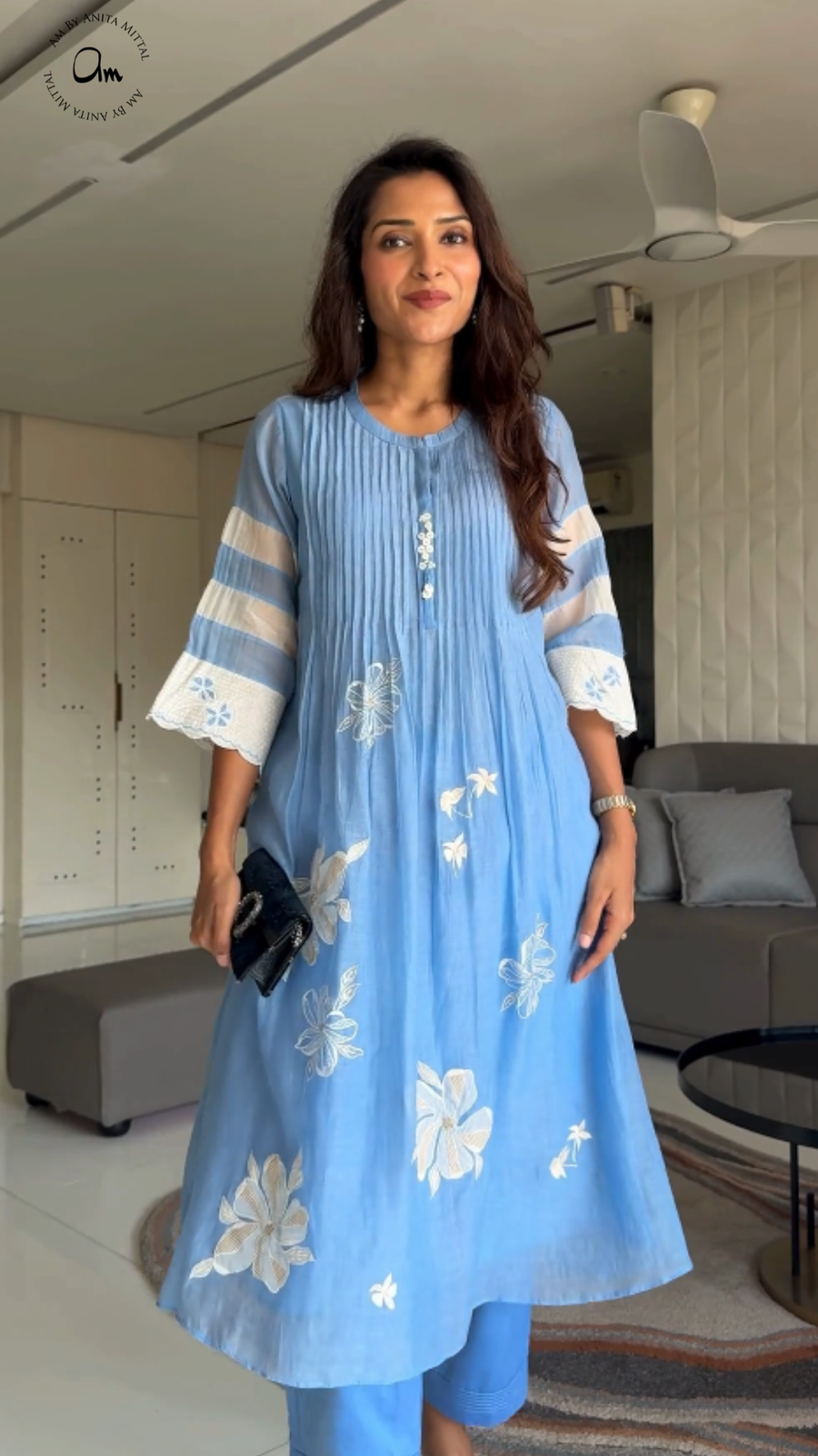 Zara Mul Chanderi Tunic Set in Blue