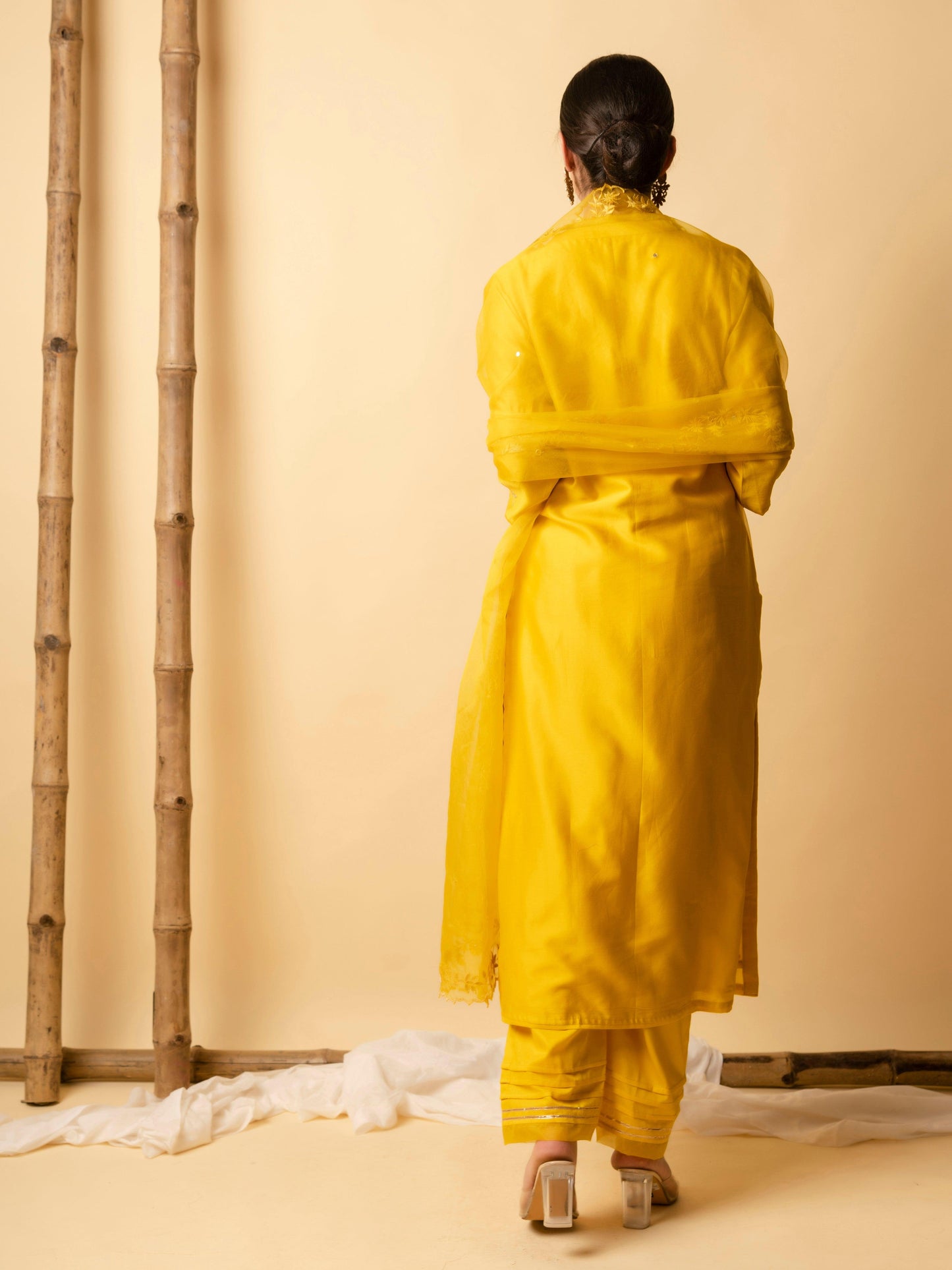AM Jahangir Gota Kurta Set (Mustard)