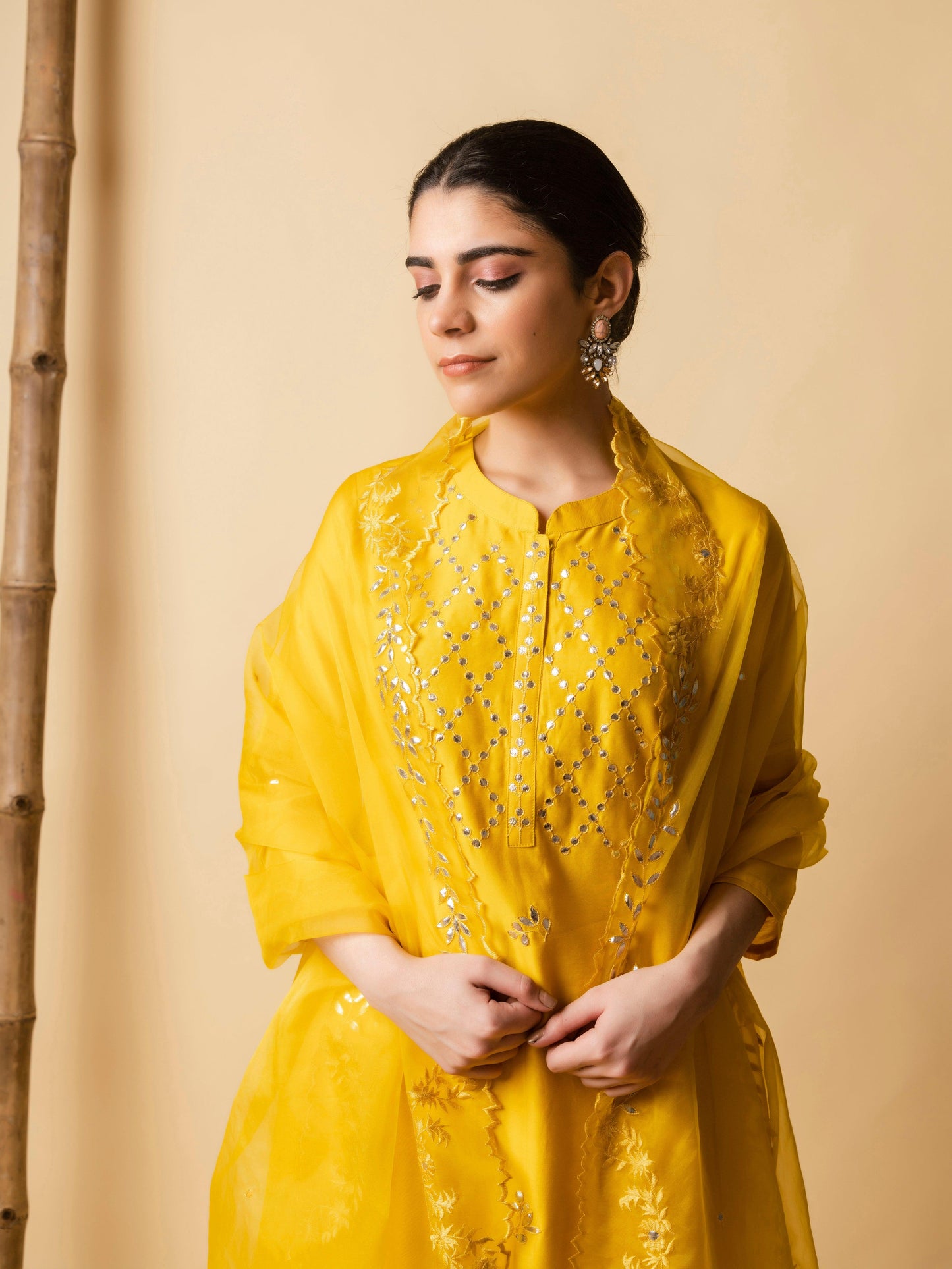 AM Jahangir Gota Kurta Set (Mustard)