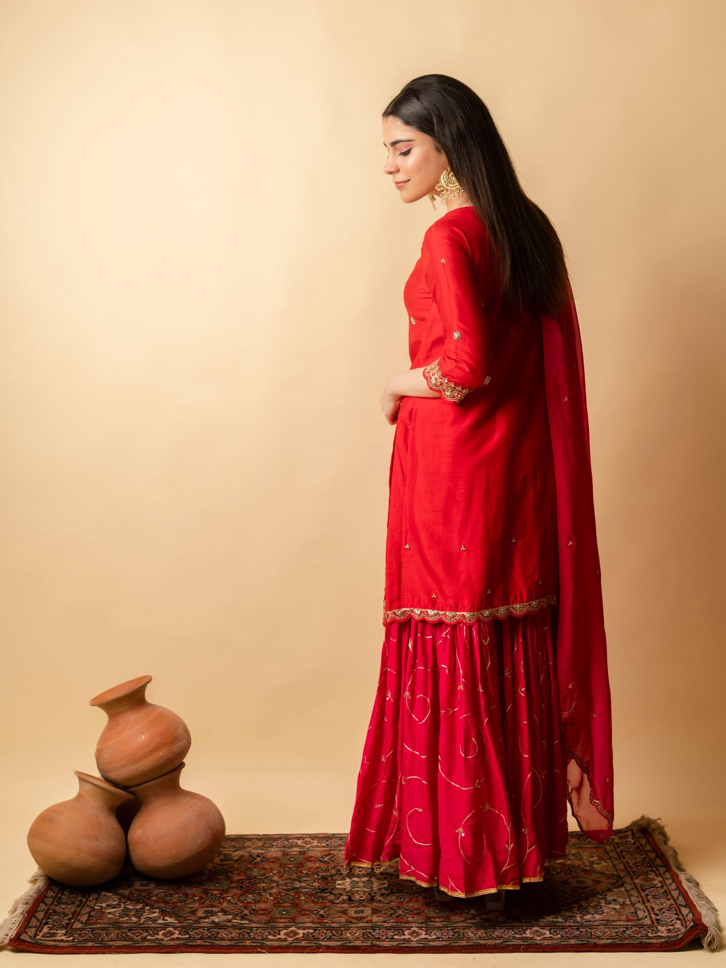 AM Dahliya Sharara Set (Berry Red)