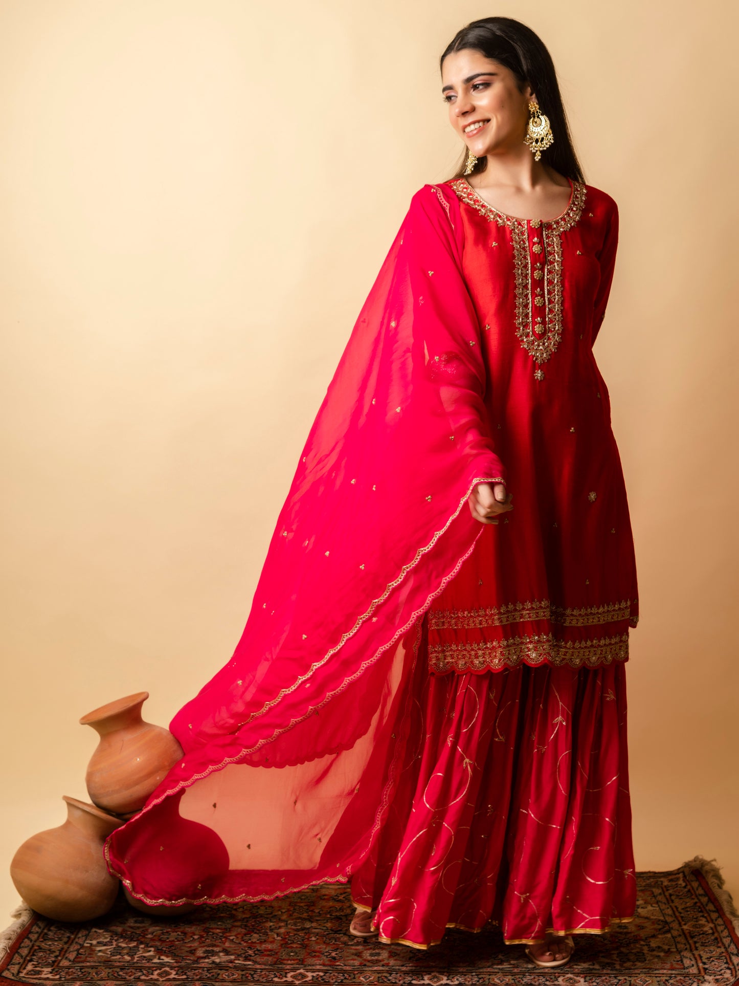 AM Dahliya Sharara Set (Berry Red)