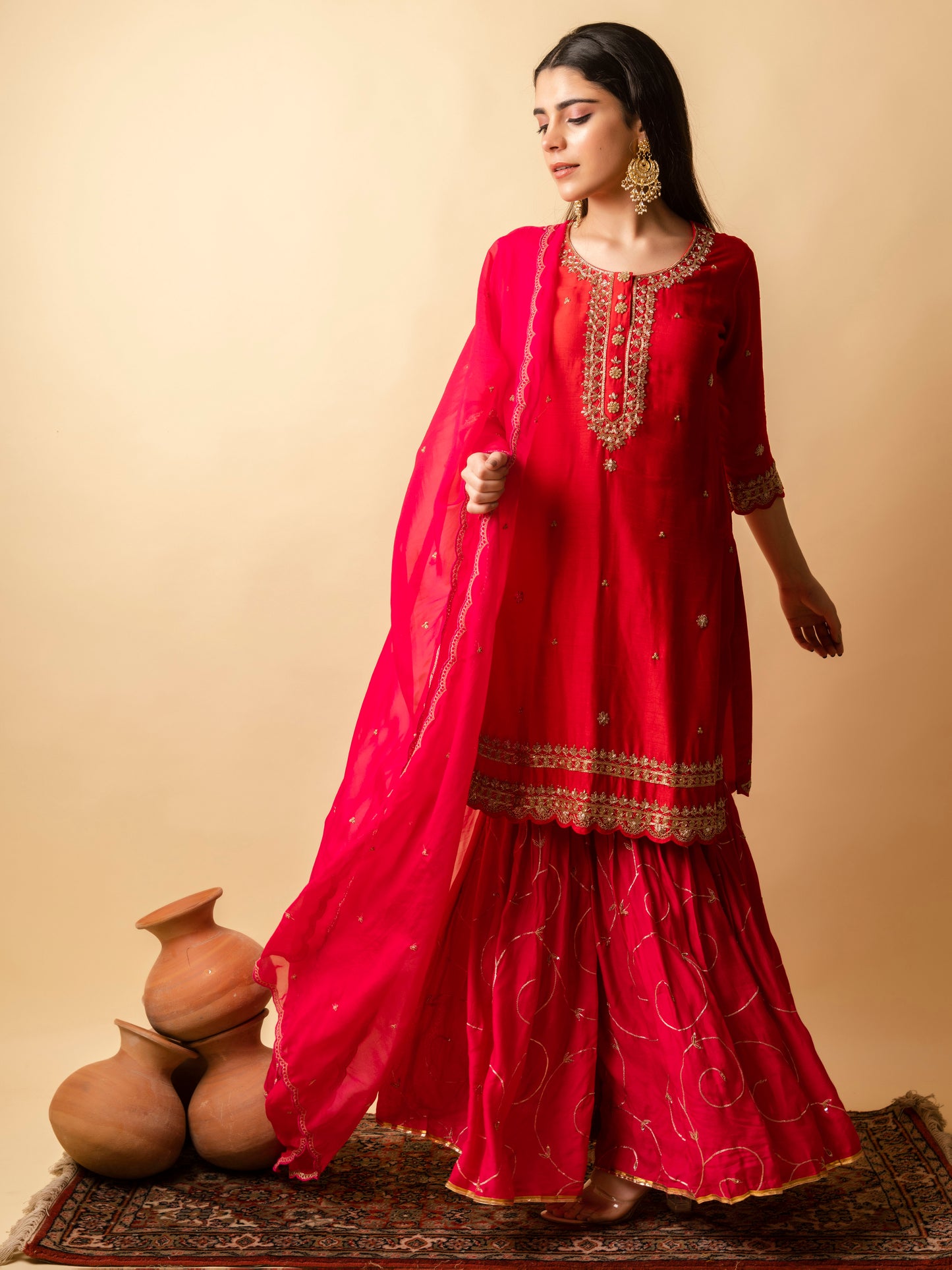 AM Dahliya Sharara Set (Berry Red)