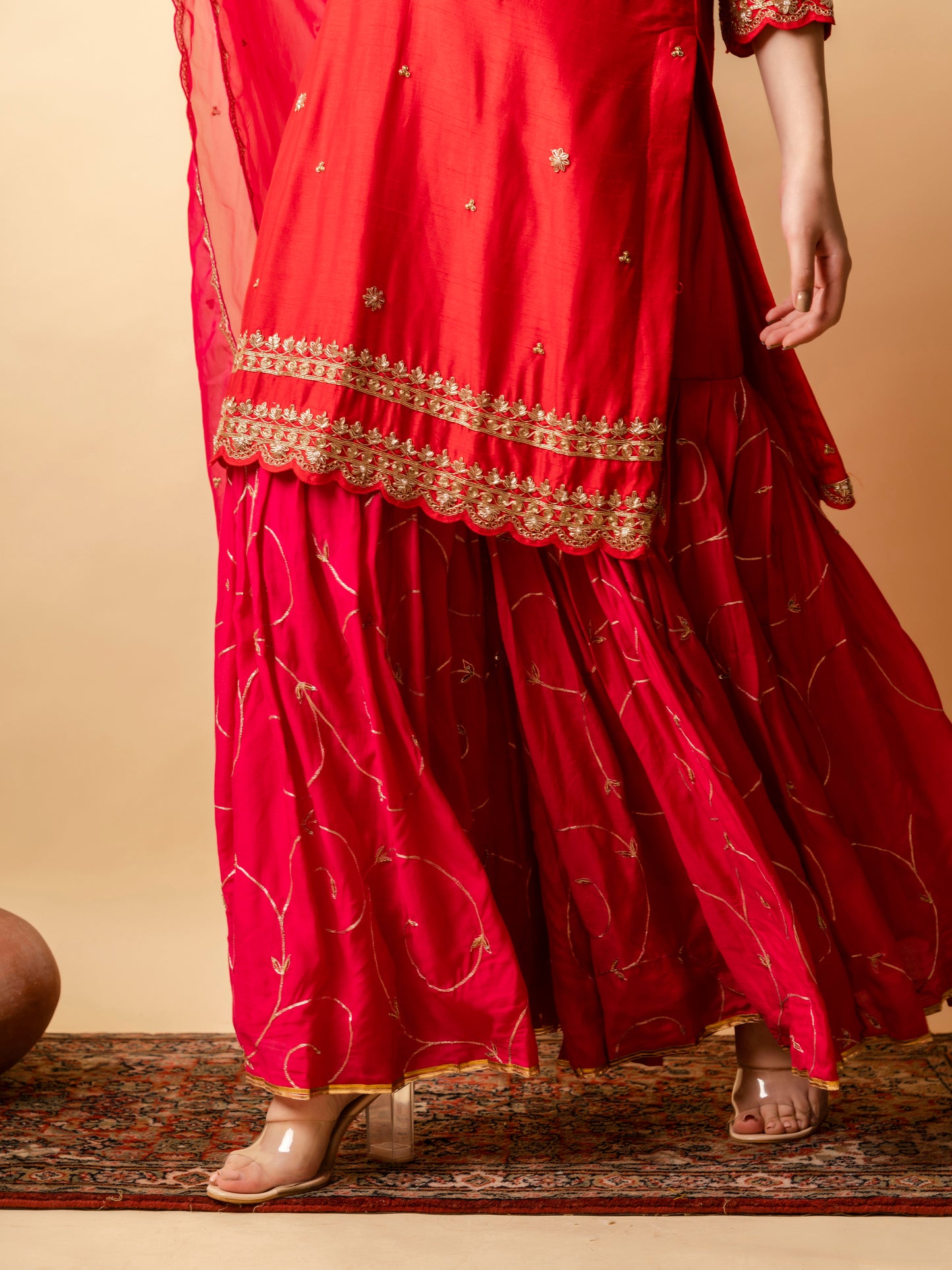 AM Dahliya Sharara Set (Berry Red)