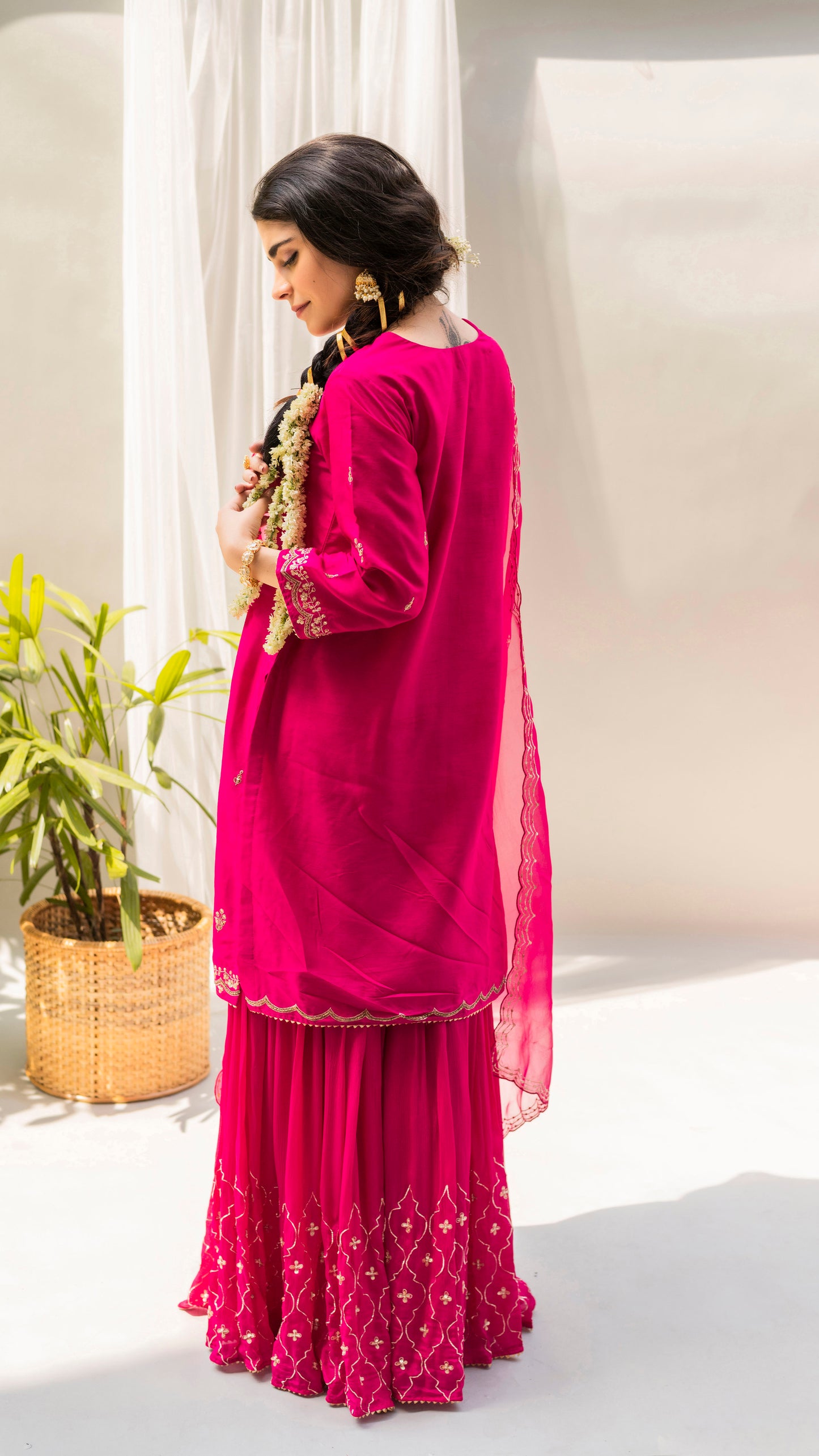 Chandbali Sharara Set (Fuchsia)