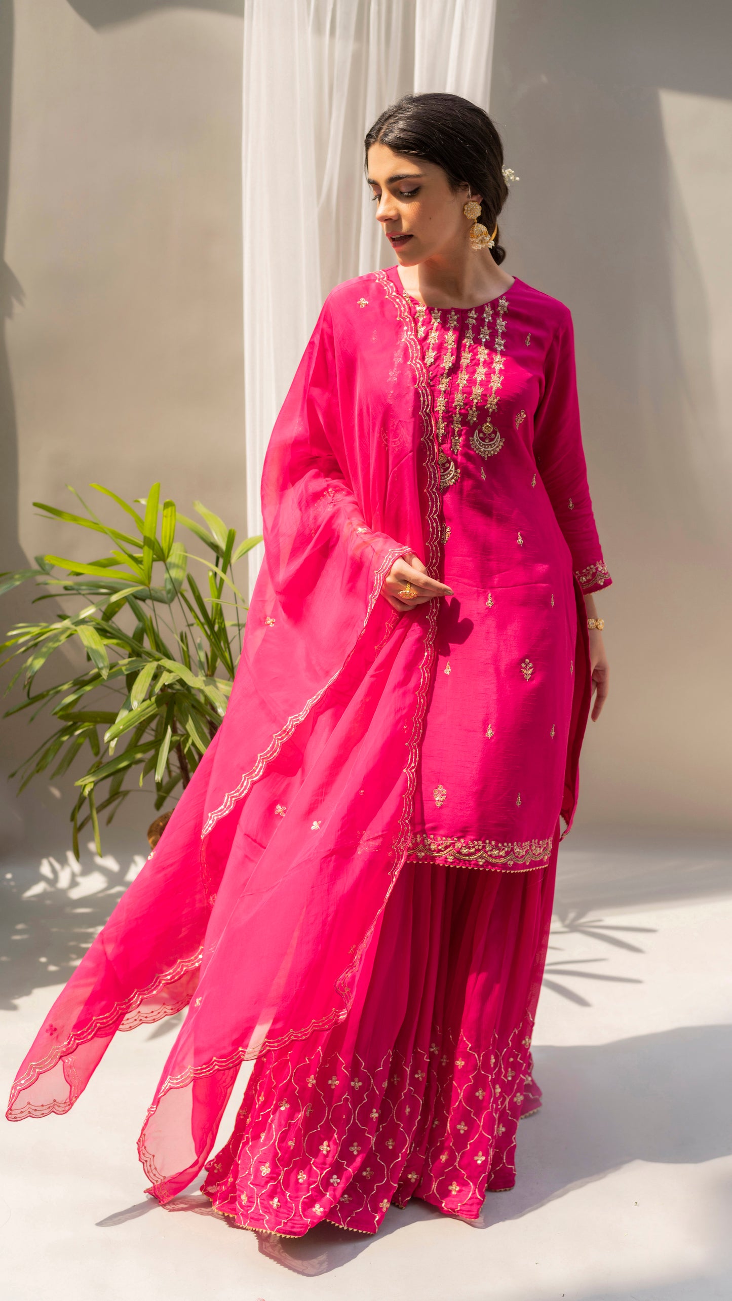 Chandbali Sharara Set (Fuchsia)
