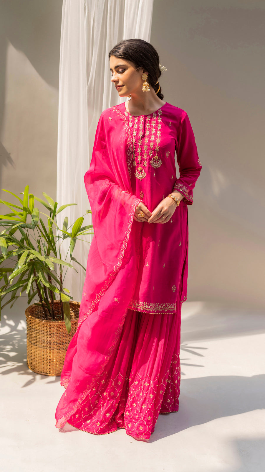 Chandbali Sharara Set (Fuchsia)