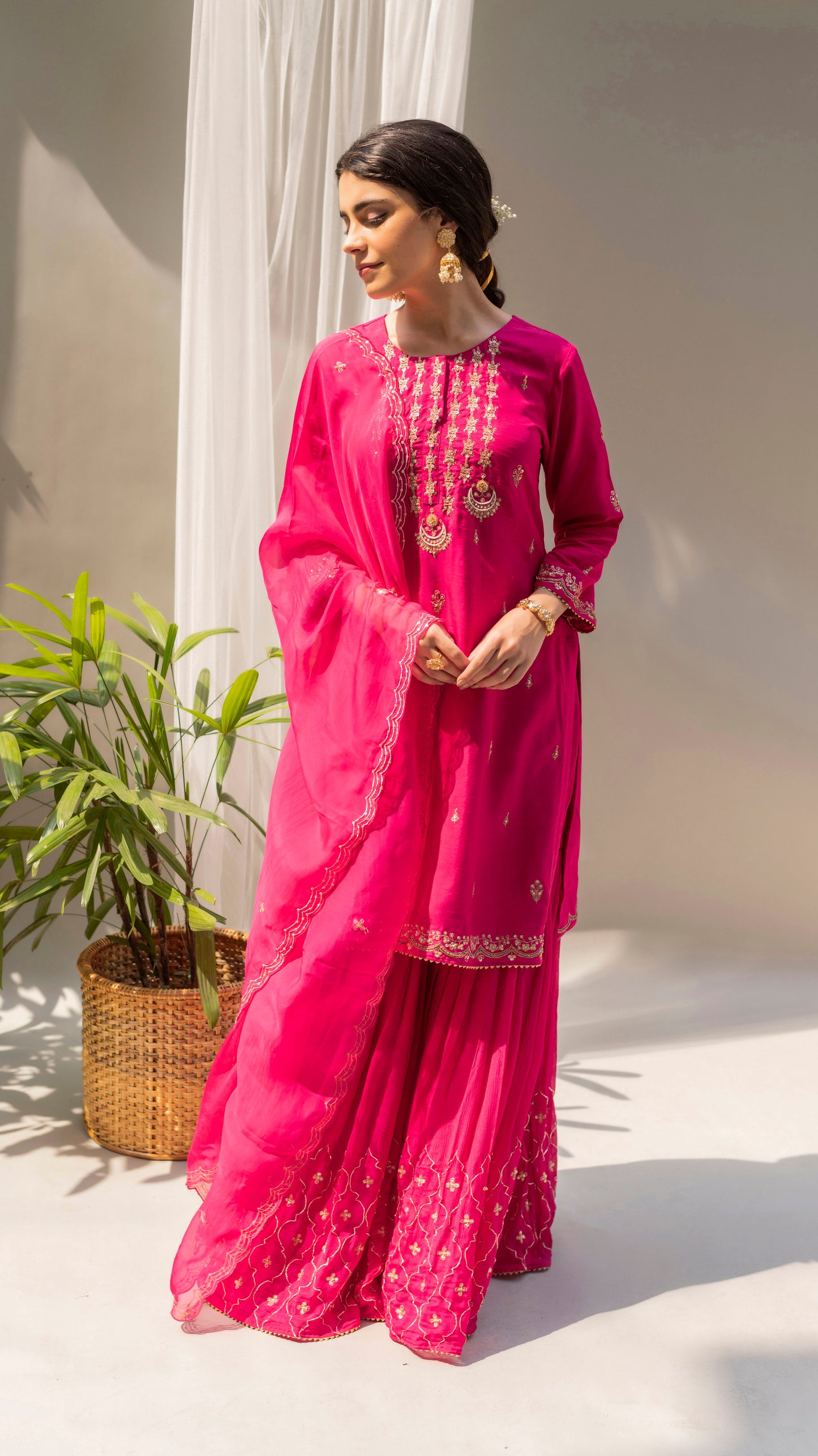 Chandbali Sharara Set (Fuchsia)