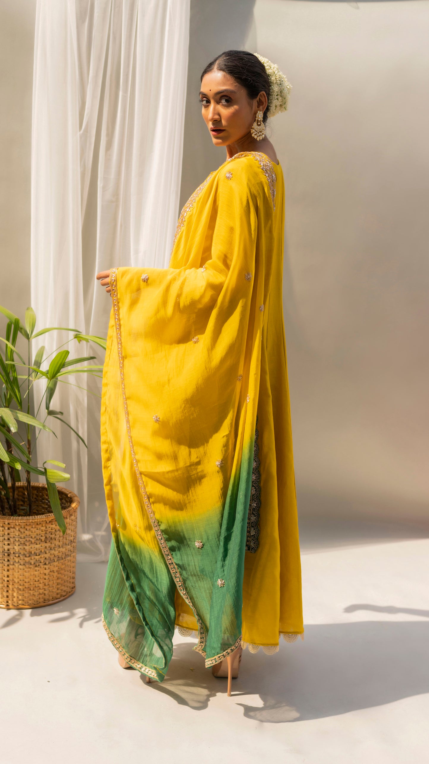 Dahliya Anarkali Set (Yellowish green)