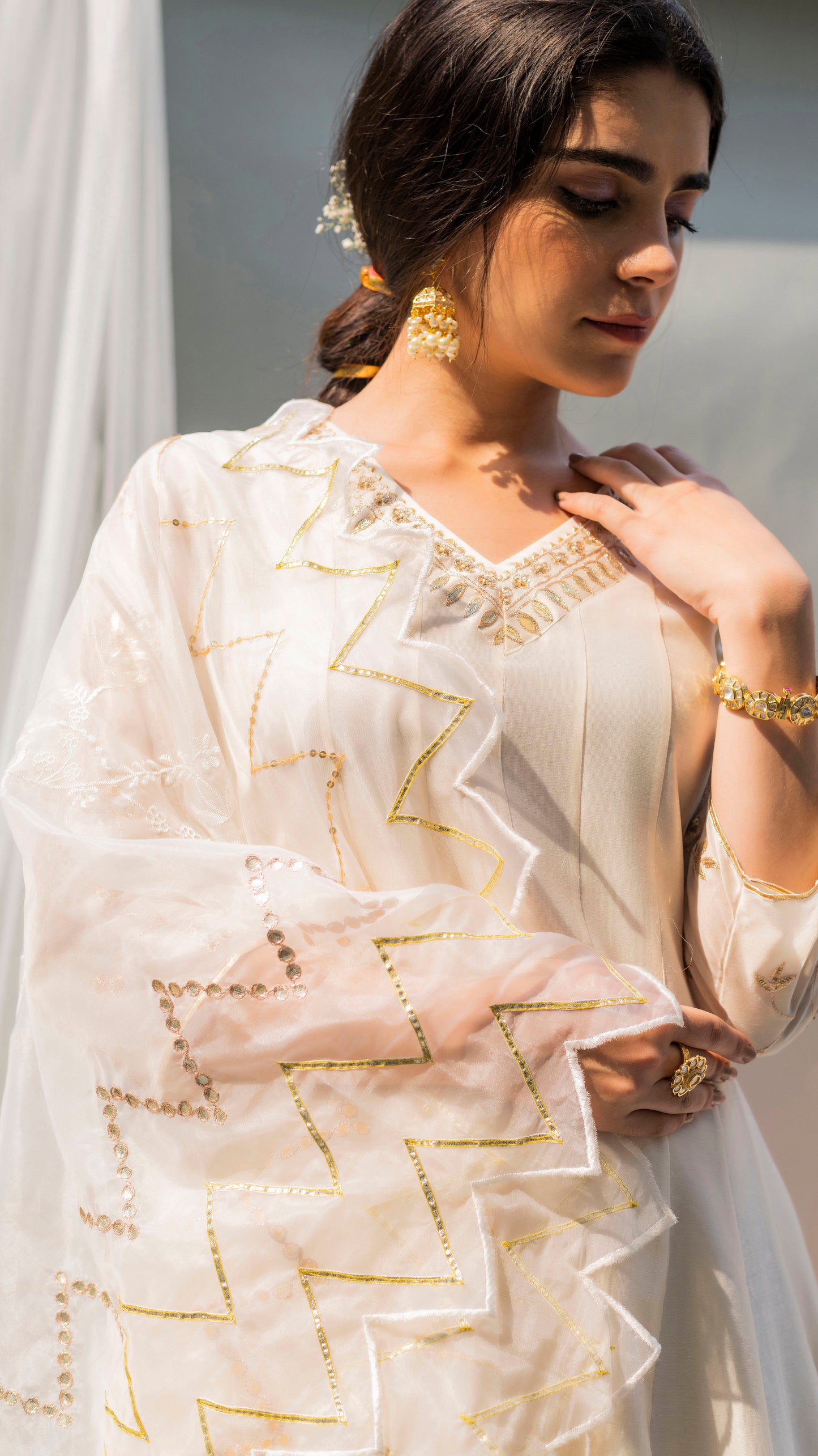 Alia Anarkali Set (Pearl White)