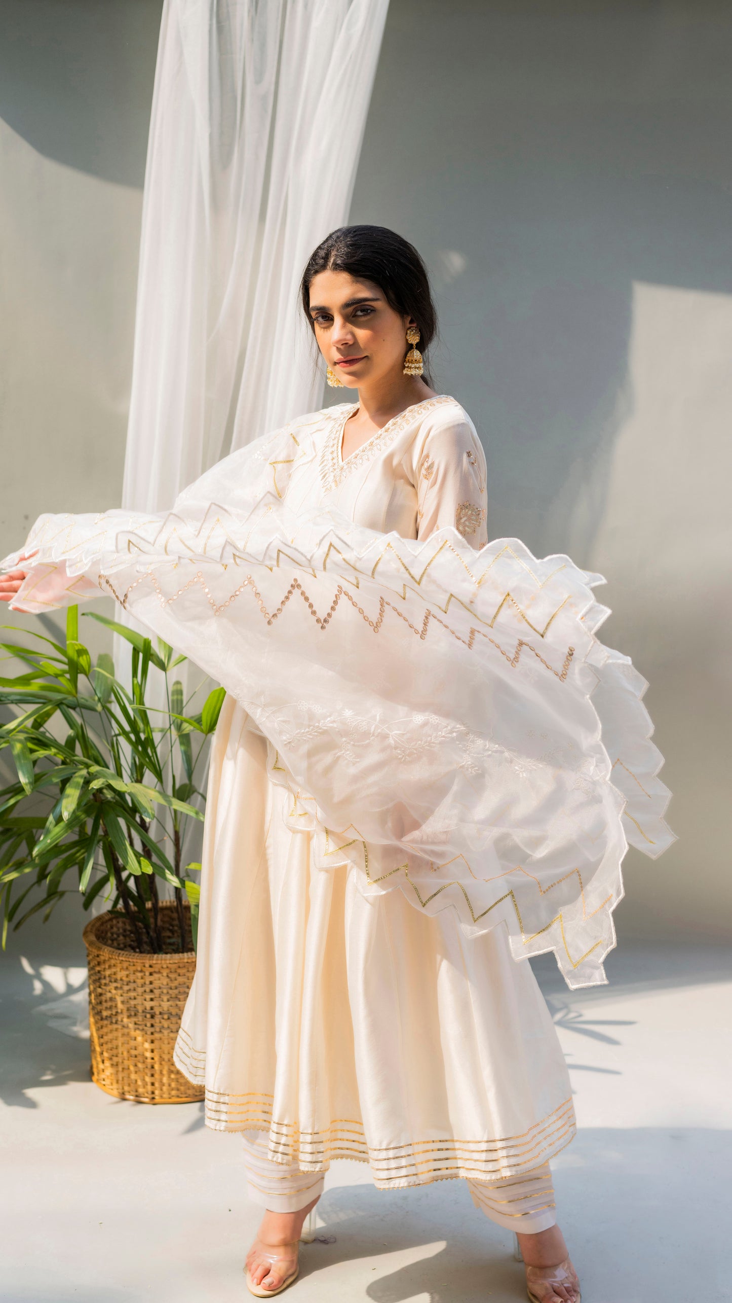 Alia Anarkali Set (Pearl White)