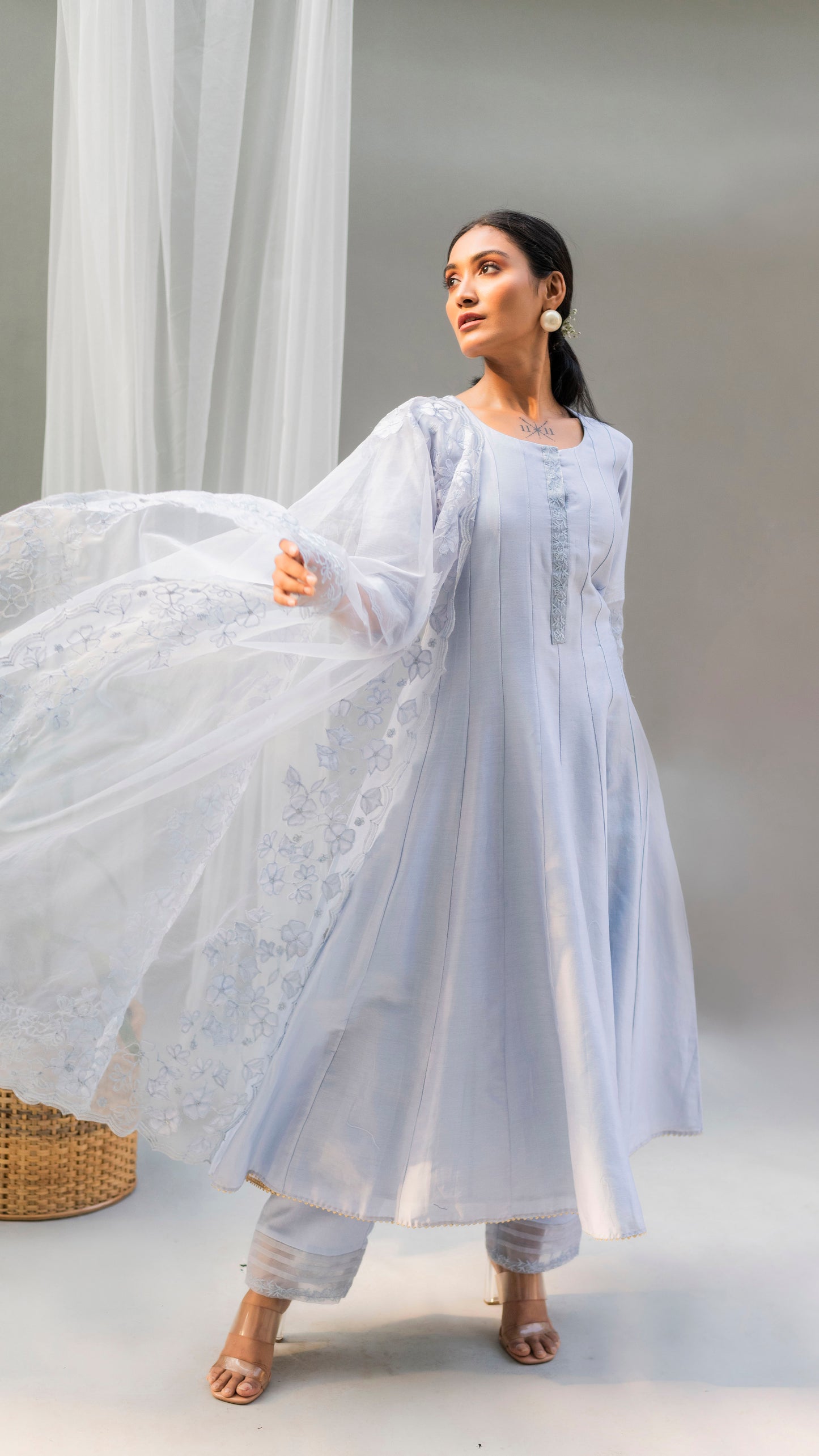 Nysa Applique Anarkali Set (Steel Blue)