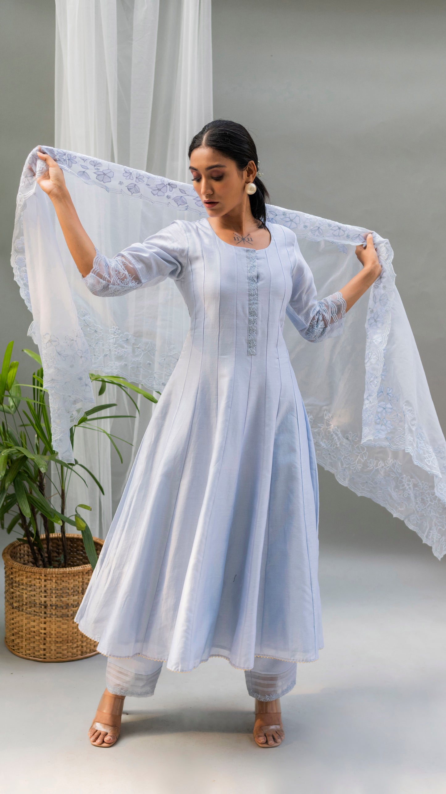 Nysa Applique Anarkali Set (Steel Blue)