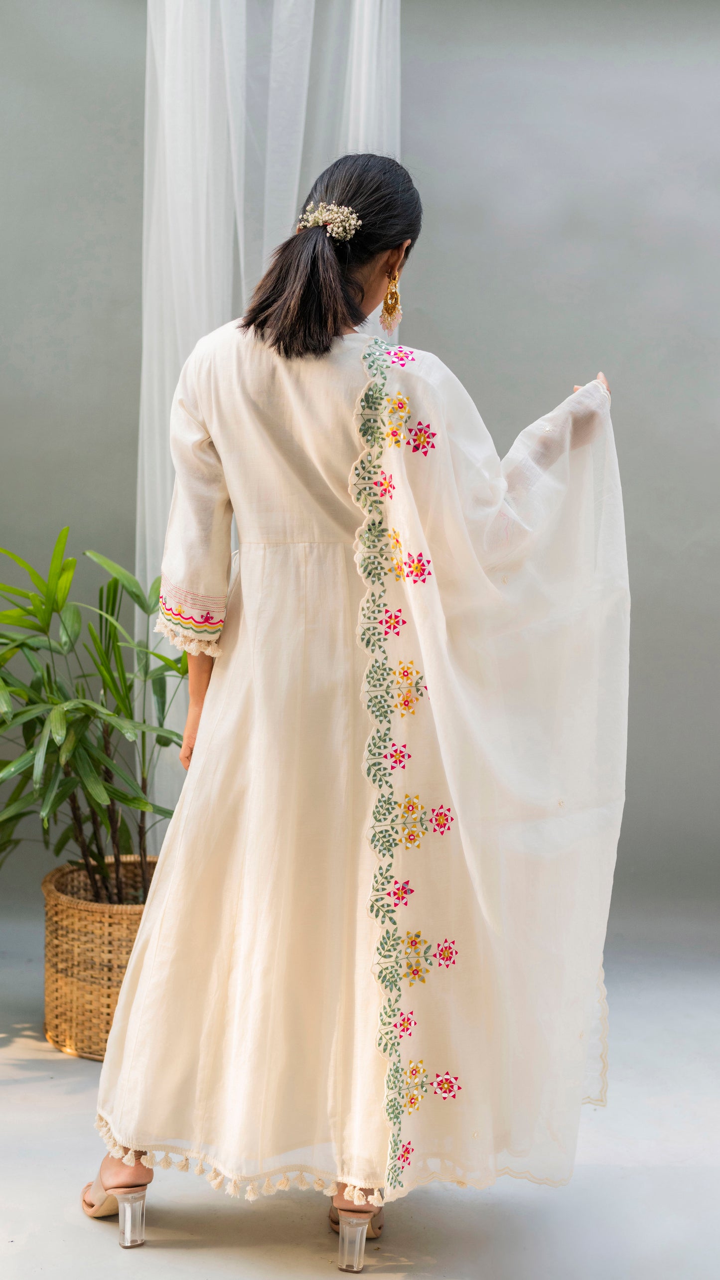 Saadgi Angrakha Set (Ivory White)