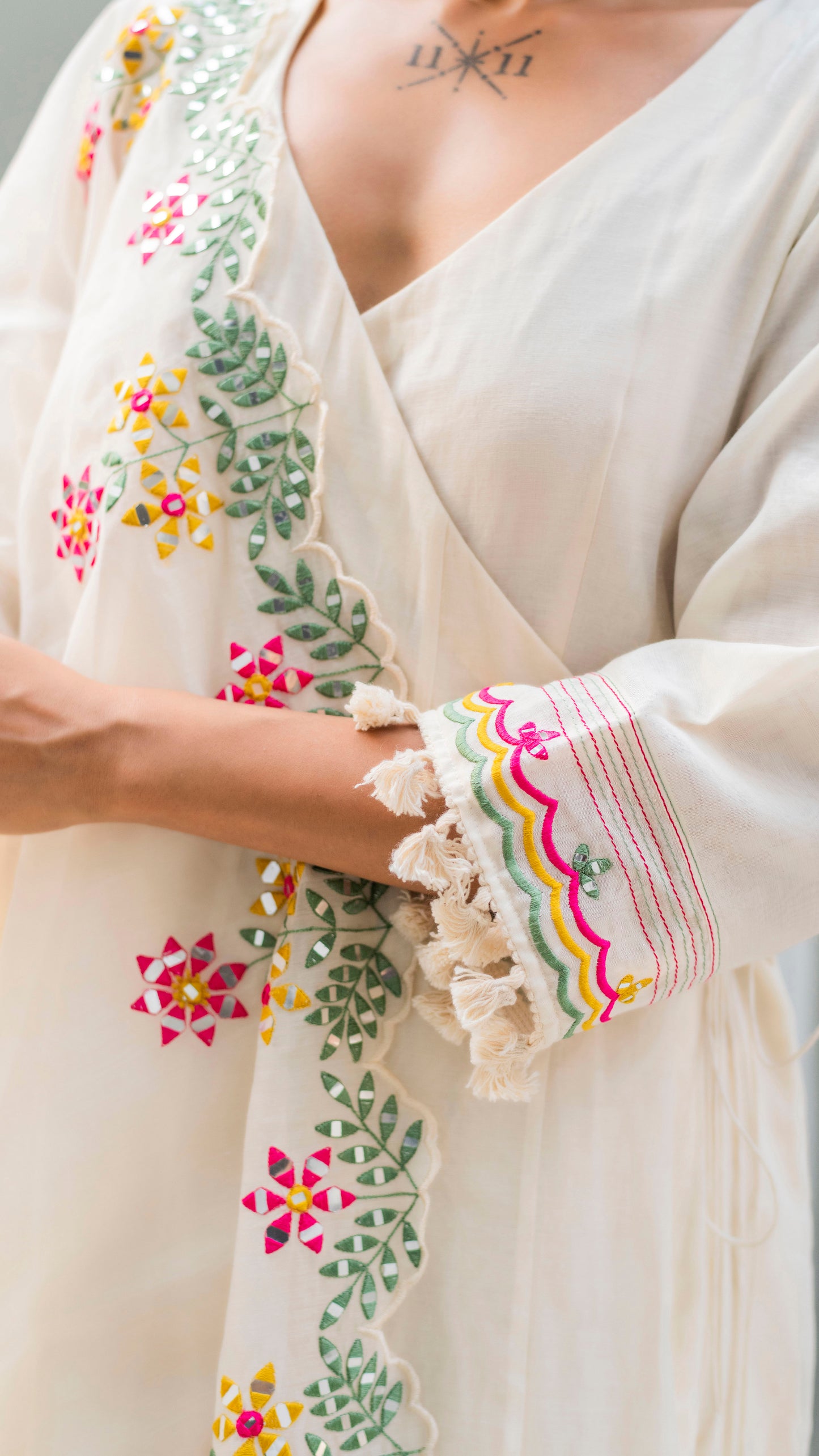 Saadgi Angrakha Set (Ivory White)