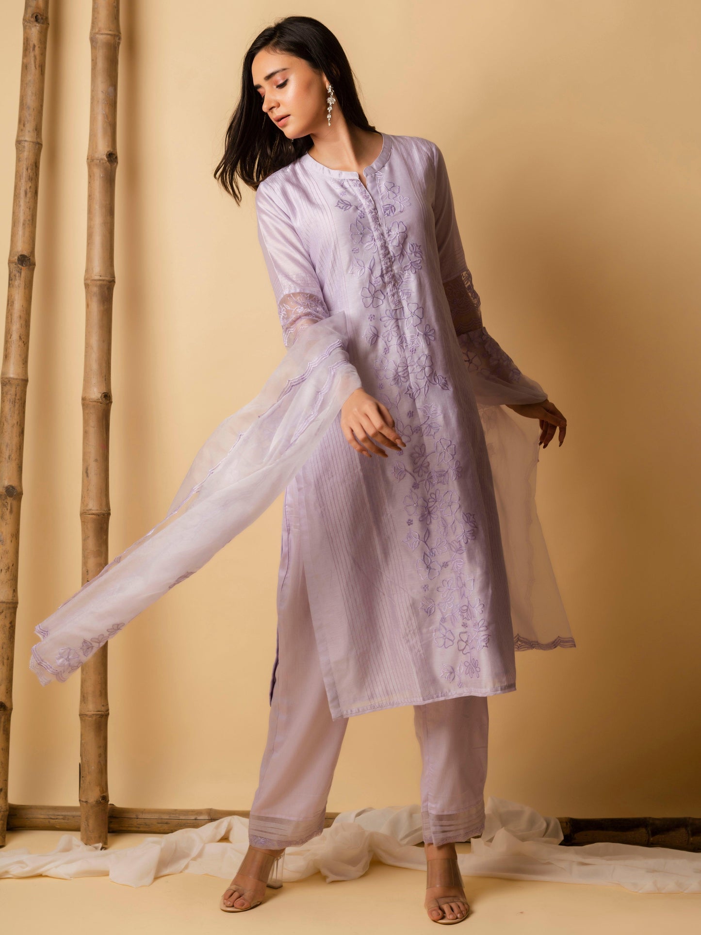 AM Applique Kurta Set (Lavender)