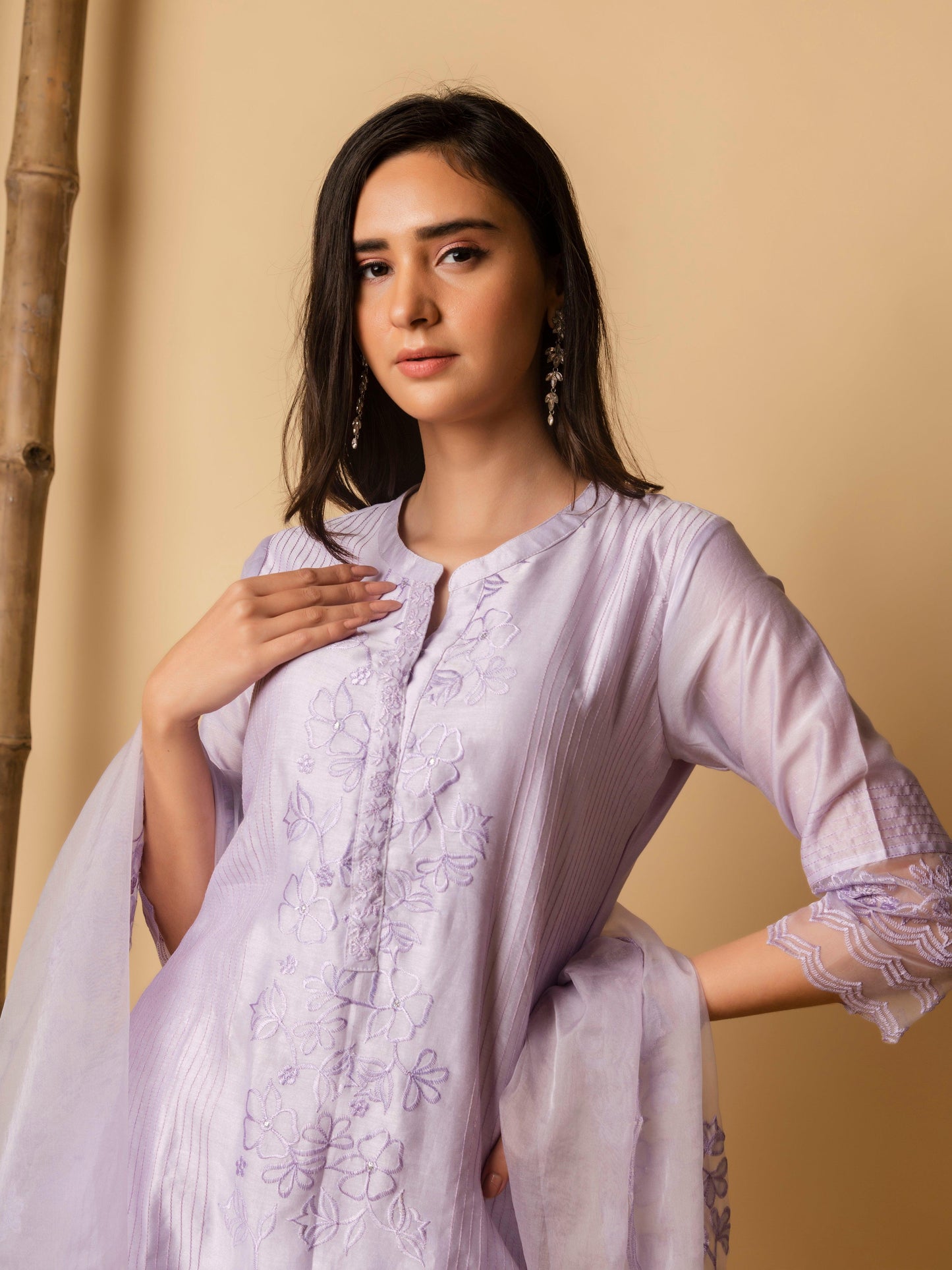 AM Applique Kurta Set (Lavender)