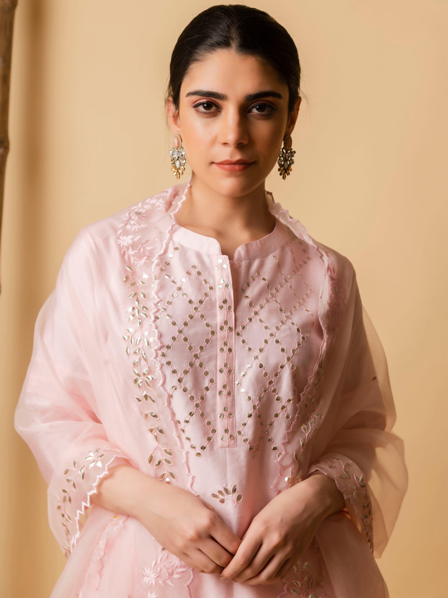 Gota-Cord Kurta Set (Millennial Pink) - AM