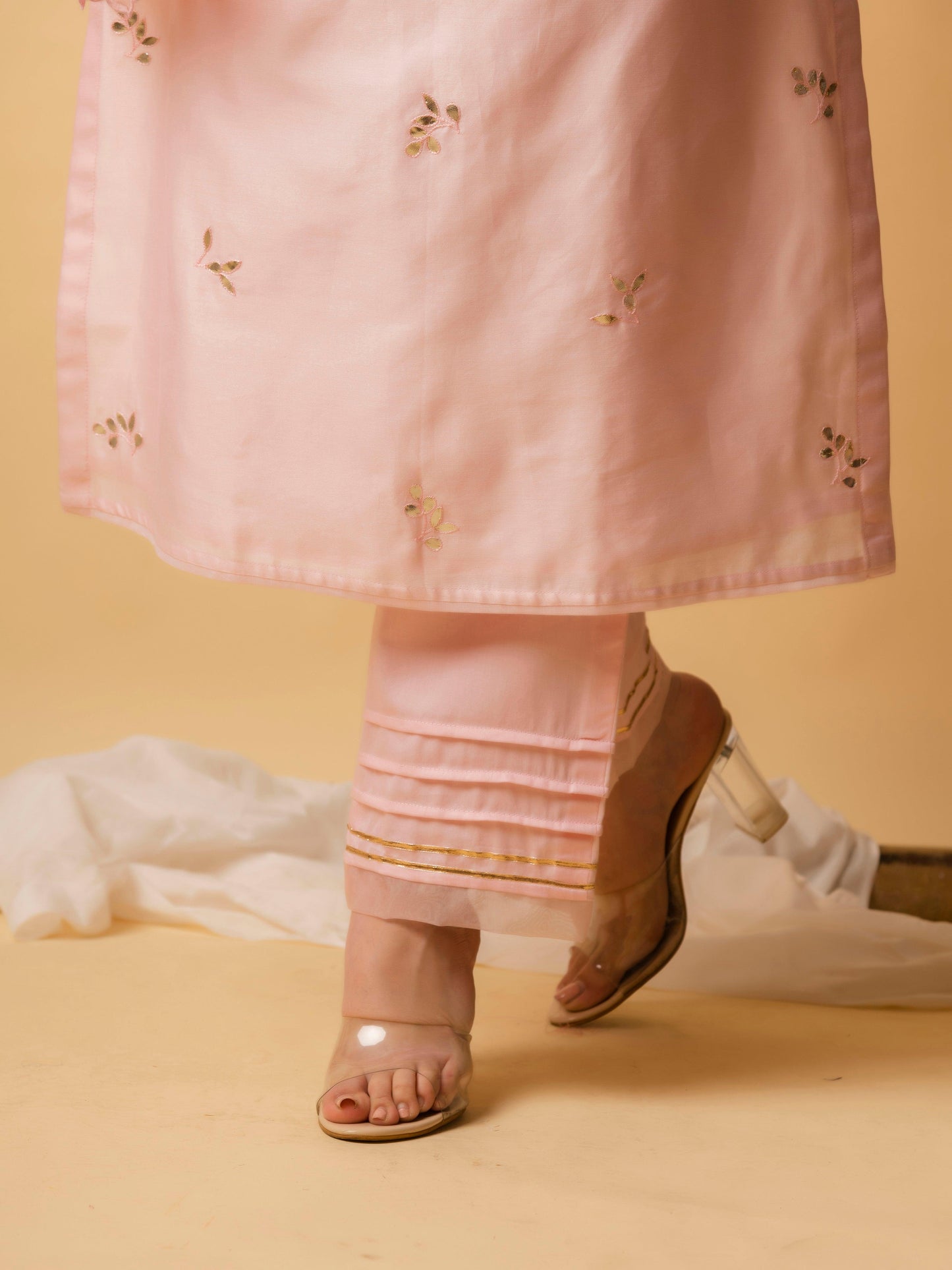 Gota-Cord Kurta Set (Millennial Pink) - AM