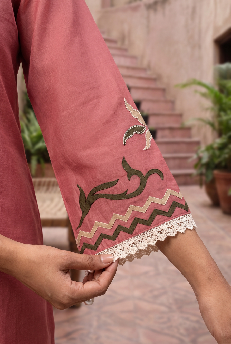 Surkhi Mul Chanderi Anarkali Set in Pink Sherbert
