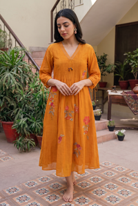 Rumi Mul Chanderi Tunic Set in Sunset Orange
