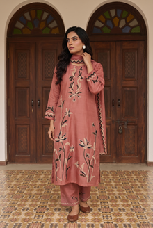 Surkhi Mul Chanderi Kurta Set in Pink Sherbert