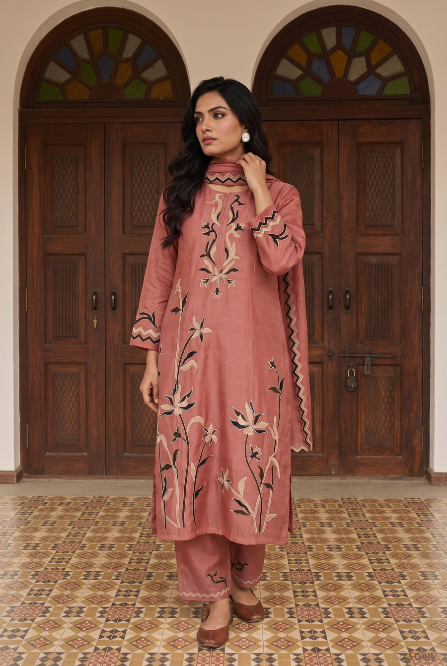 Surkhi Mul Chanderi Kurta Set in Pink Sherbert