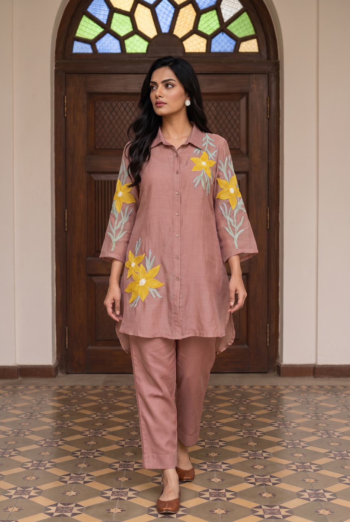 Ira Mul Chanderi Co-ord Set in Pink