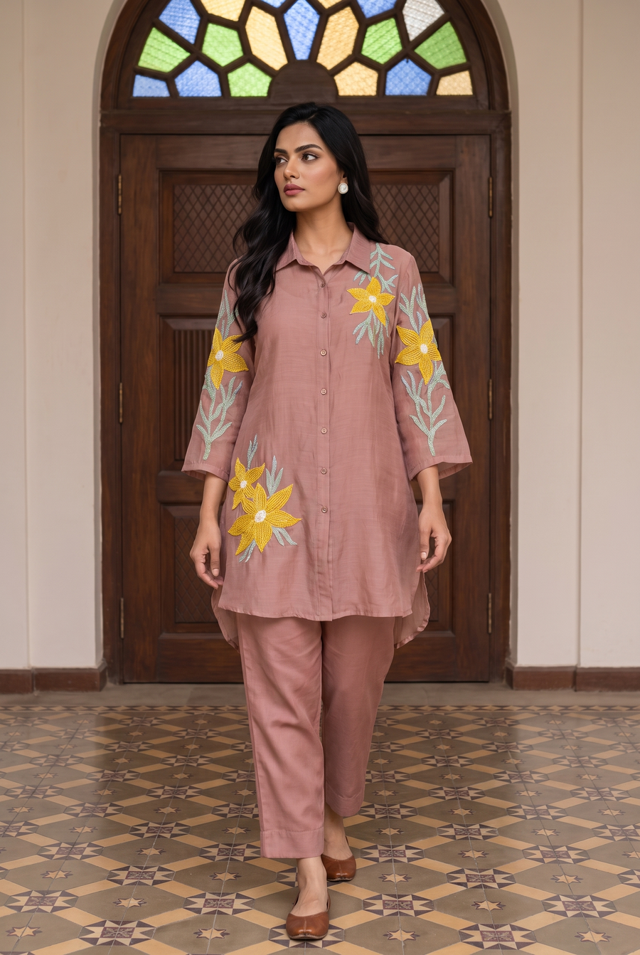 Ira Mul Chanderi Co-ord Set in Pink