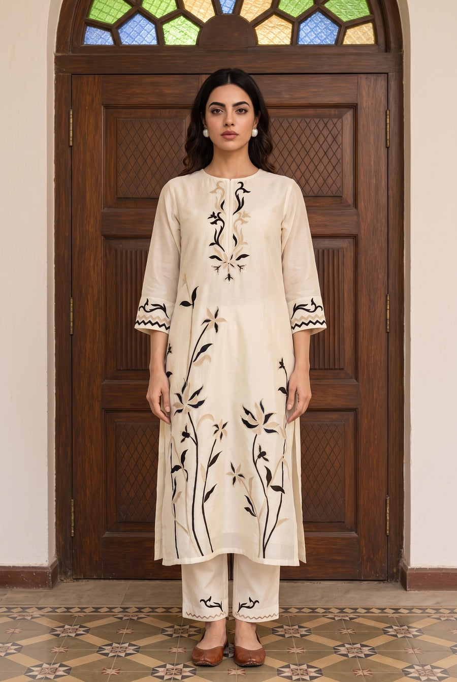 Surkhi Mul Chanderi Kurta Set in Pearl White