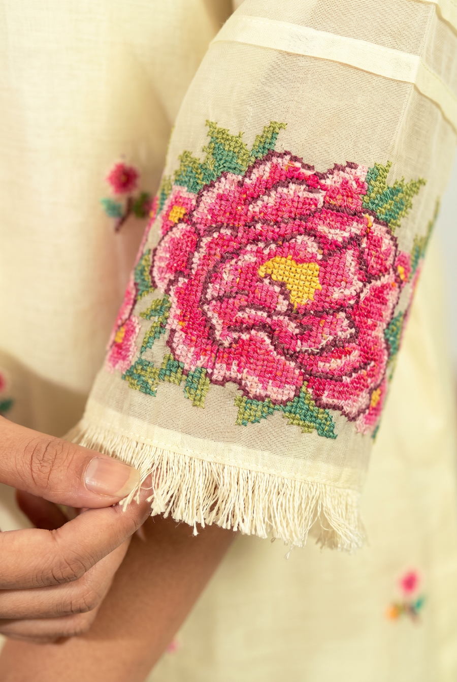 Zia Cross-Stitch Pure Mul Chanderi Kurta Set