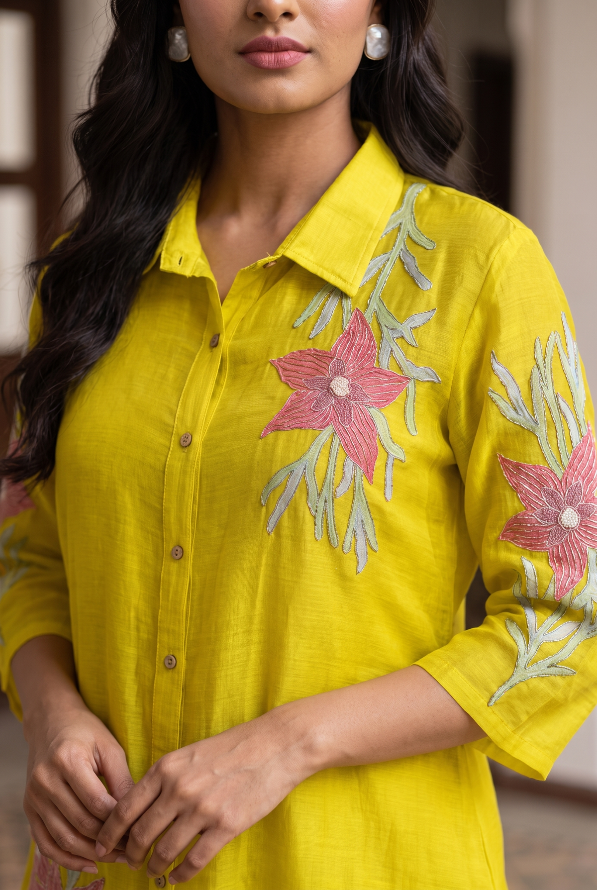 Ira Mul Chanderi Co-ord Set in Lime Yellow