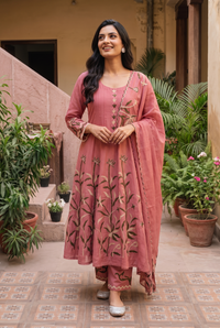 Surkhi Mul Chanderi Anarkali Set in Pink Sherbert