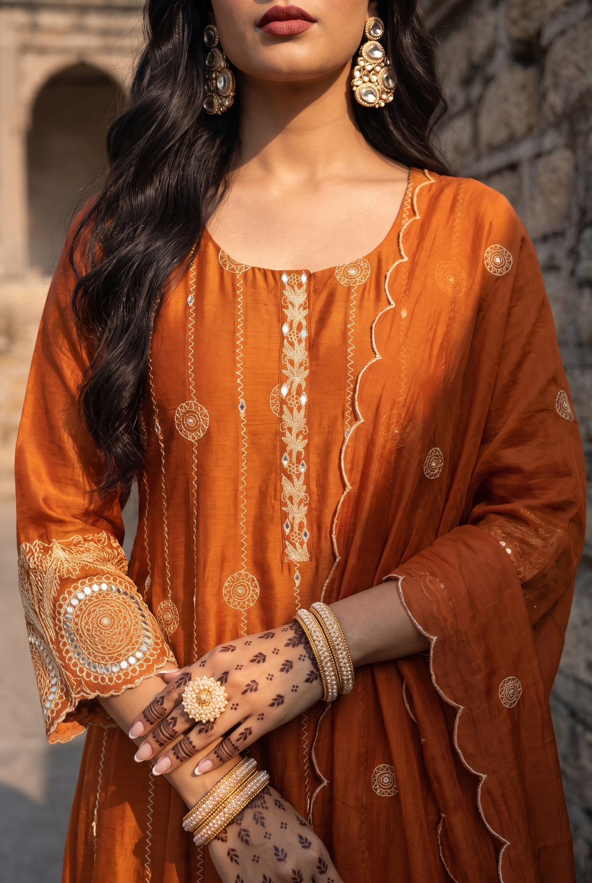 Deewani Silk Chanderi Anarkali Set in Red Berry