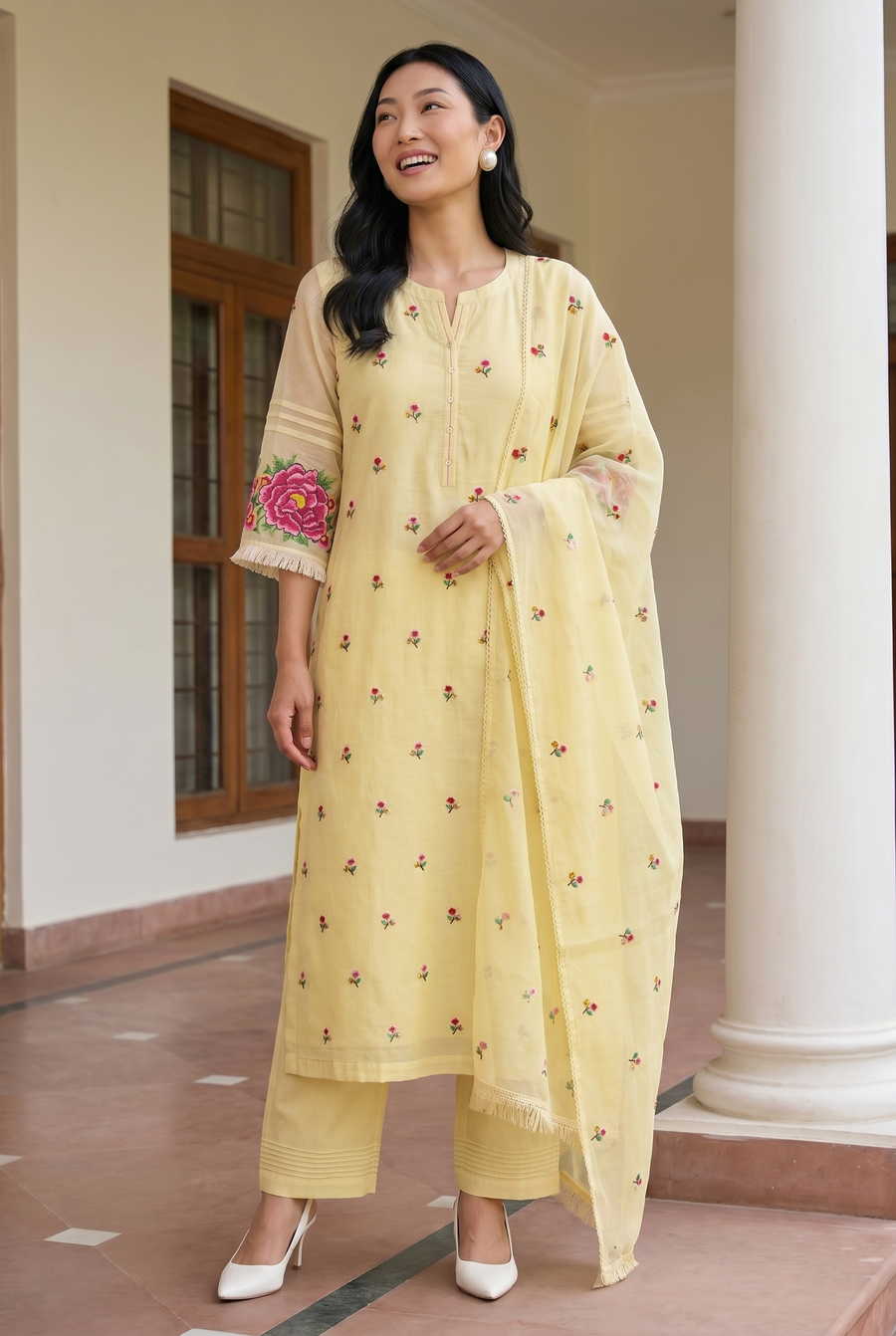 Zia Cross-Stitch Pure Mul Chanderi Kurta Set
