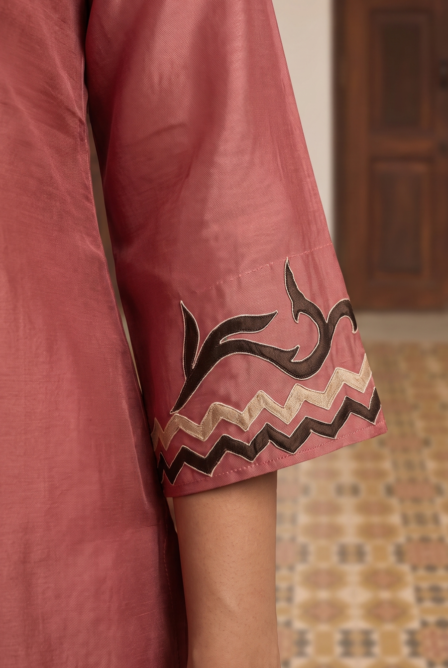 Surkhi Mul Chanderi Kurta Set in Pink Sherbert