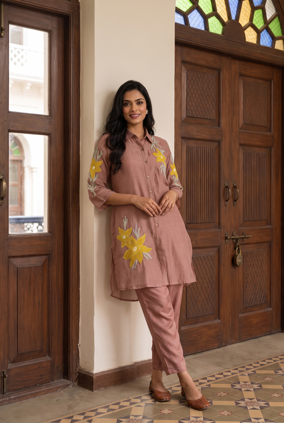 Ira Mul Chanderi Co-ord Set in Pink