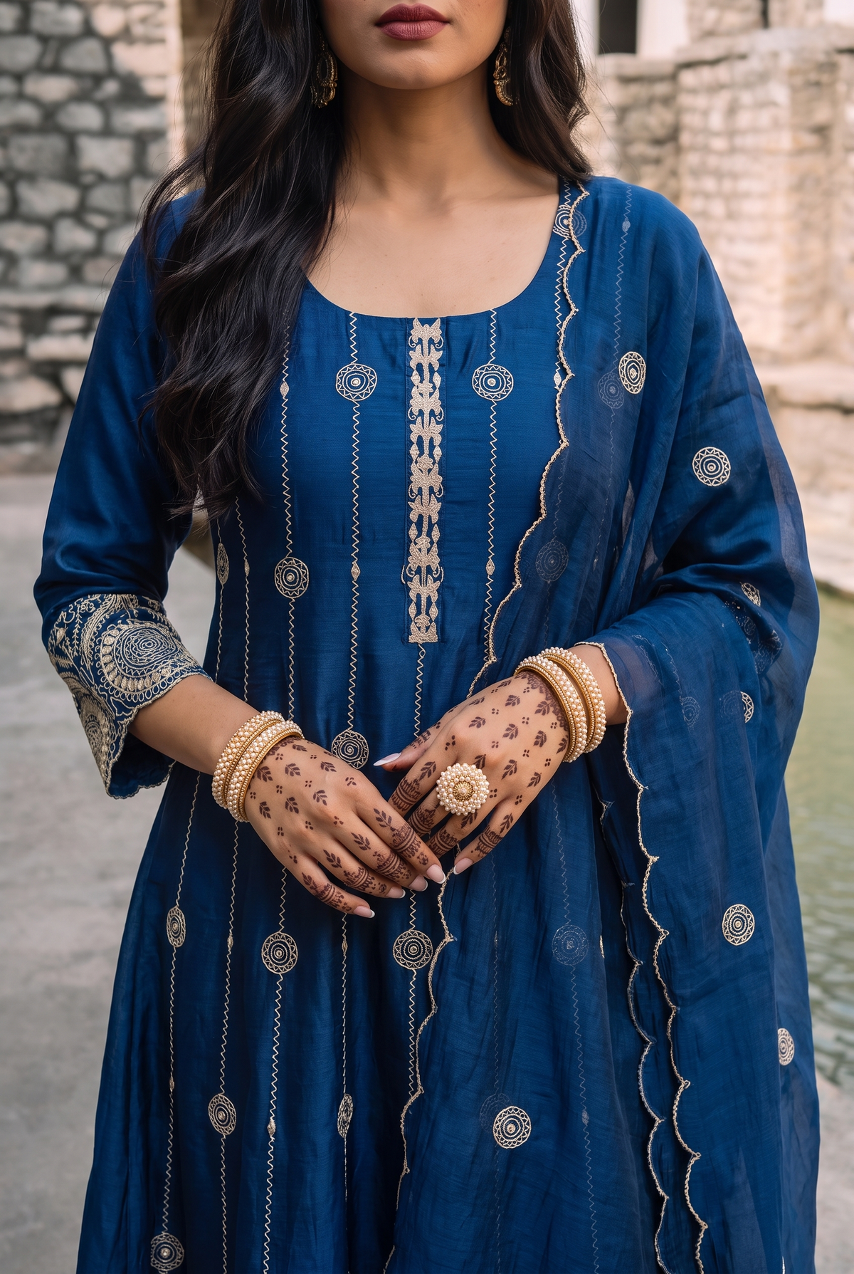 Deewani Silk Chanderi Anarkali Set in Red Berry
