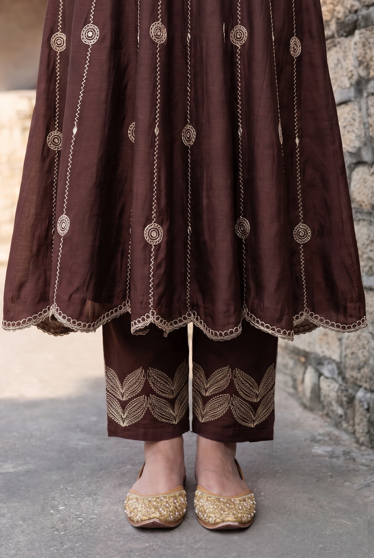 Deewani Silk Chanderi Anarkali Set in Red Berry
