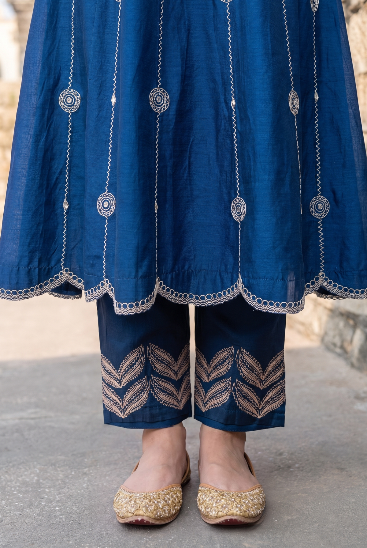 Deewani Silk Chanderi Anarkali Set in Red Berry