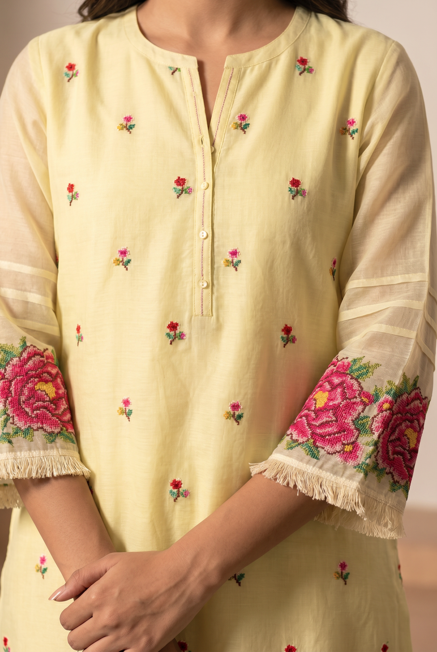 Zia Cross-Stitch Pure Mul Chanderi Kurta Set