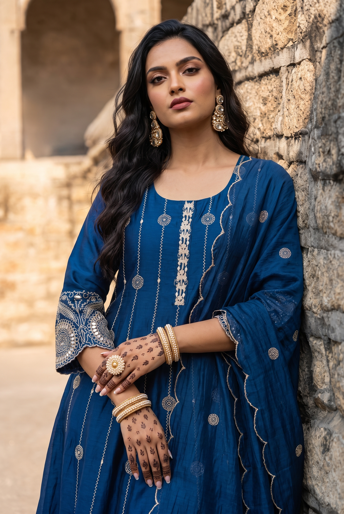 Deewani Silk Chanderi Anarkali Set in Red Berry