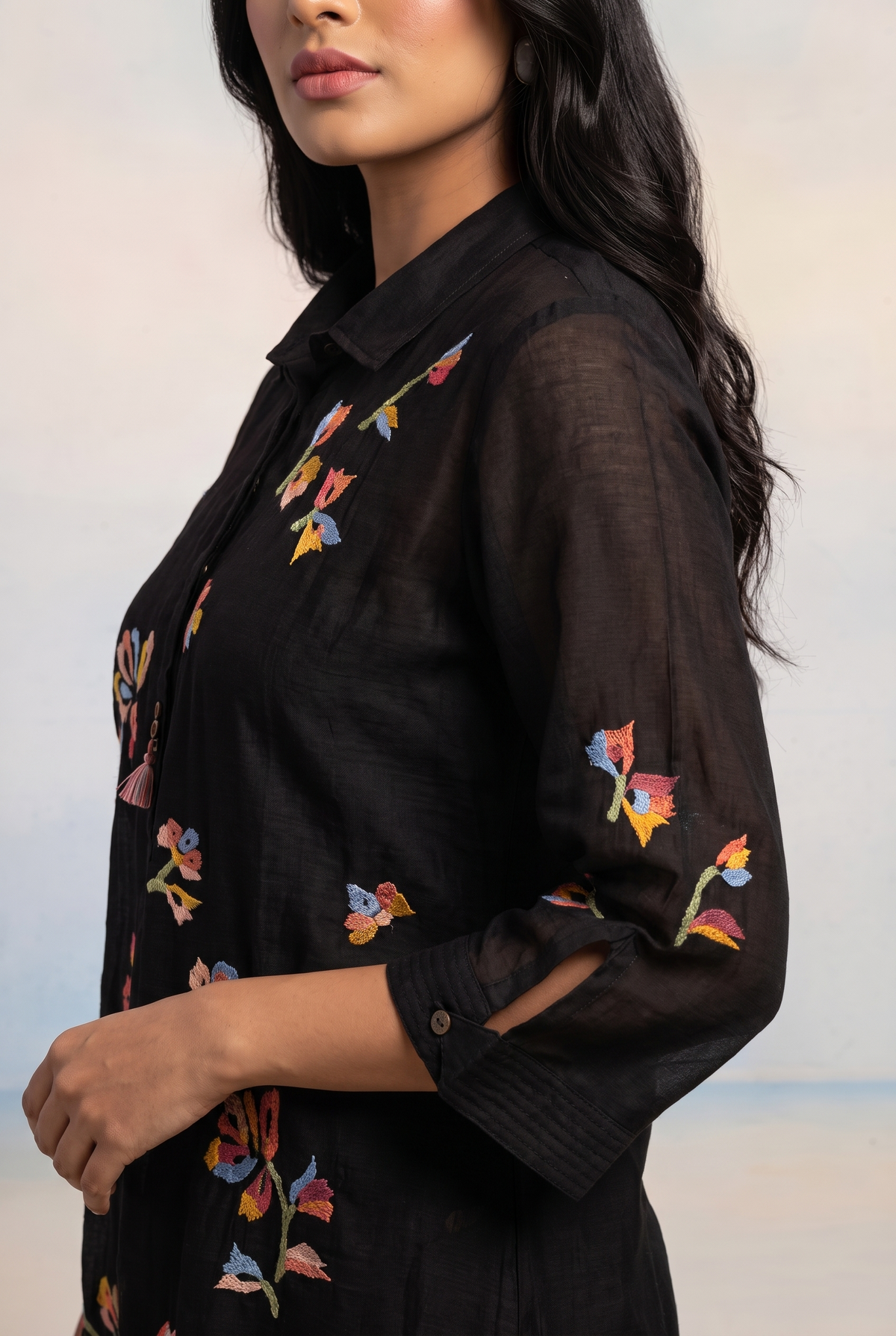 Aab Mul Chanderi Co-ord Set in Black