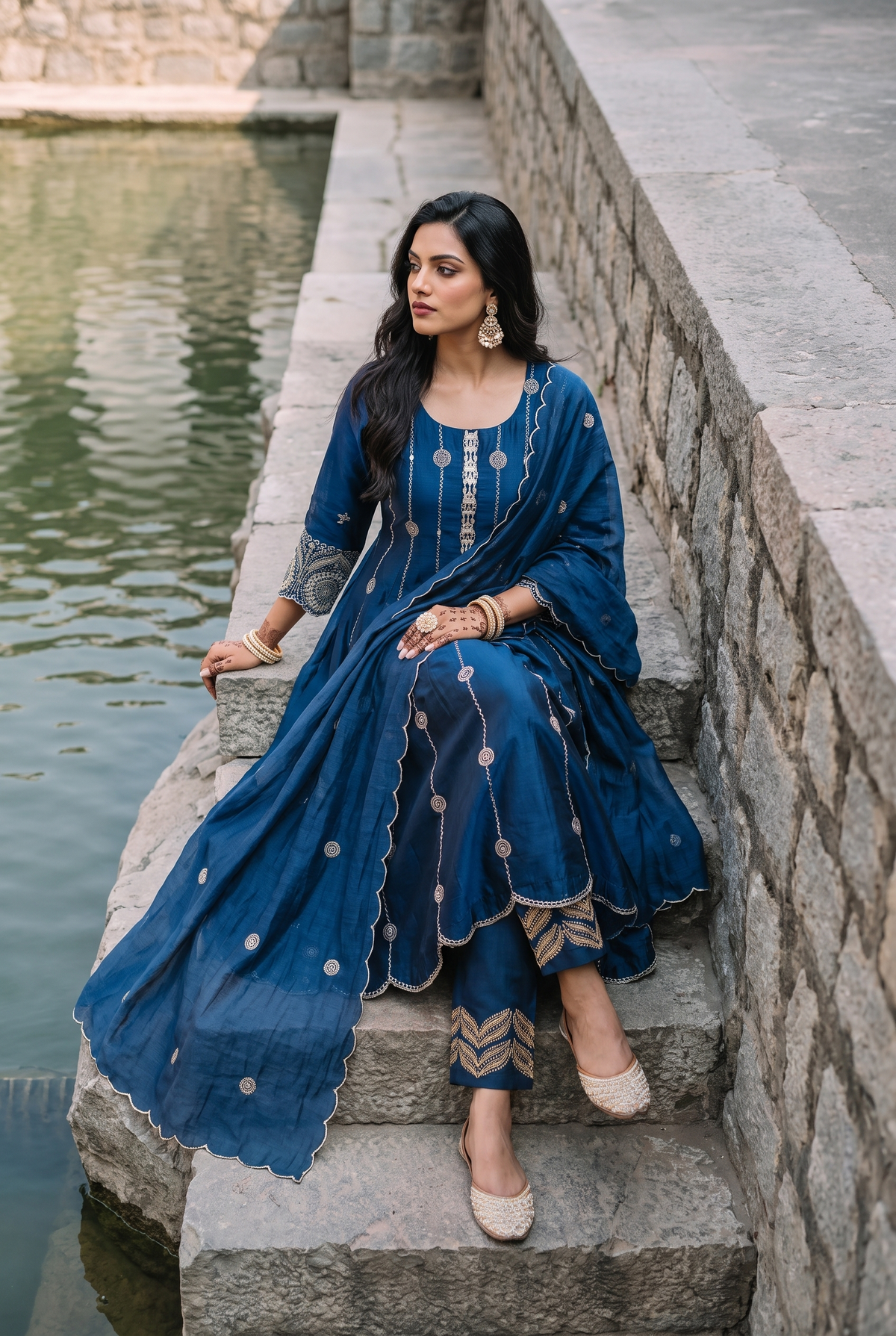 Deewani Silk Chanderi Anarkali Set in Red Berry